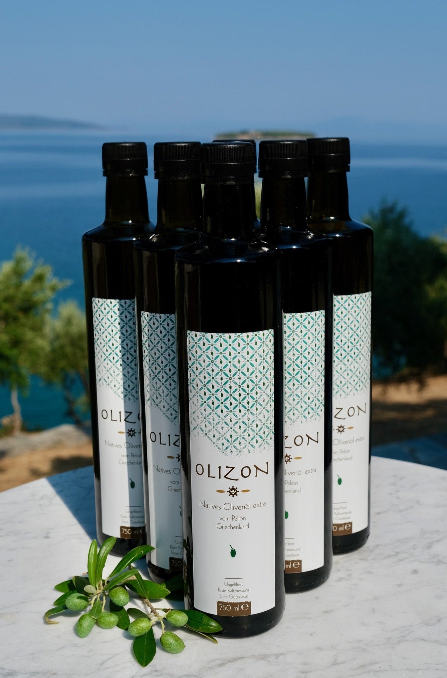 Olizon Olivenöl 6 Flaschen extra natives Olivenöl mit Olivenzweig